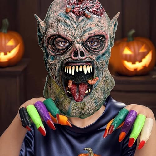 Latexmaske Halloween,Zombie Vollkopfmaske,Horror Maske,Gruseliger maske Erwachsene,Realistisch Cosplay Kostüm für Karneval & Halloween (Brown, 20x23cm) von Generic