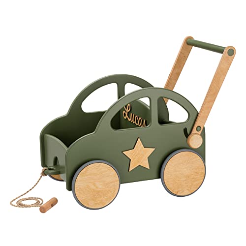 Lauflernwagen - Individuell mit Namen - Holz Lauflernwagen - Lauflernwagen Kinderwagen - Sicher Abgerundete Kanten - Ausdrucksstarke und Schöne Farbe (Khaki) von TukuTuk