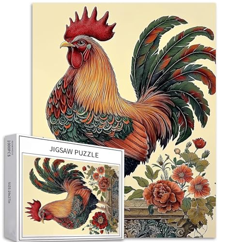 Lebendiger Hahn-Garten-Stick-Puzzle, 1000 Stück, detaillierte Federn, cremefarbener Hintergrund, Blumenkunst, anspruchsvolle Familienaktivitäten, Spiele, bunt, Bastelpuzzle für Heimdekoration Lebendiger Hahn-Garten-Stick-Puzzle, 1000 Stück, detaillierte Federn, cremefarbener Hintergrund, Blumenkunst, anspruchsvolle Familienaktivitäten, Spiele, bunt, Bastelpuzzle für Heimdekoration von Generic
