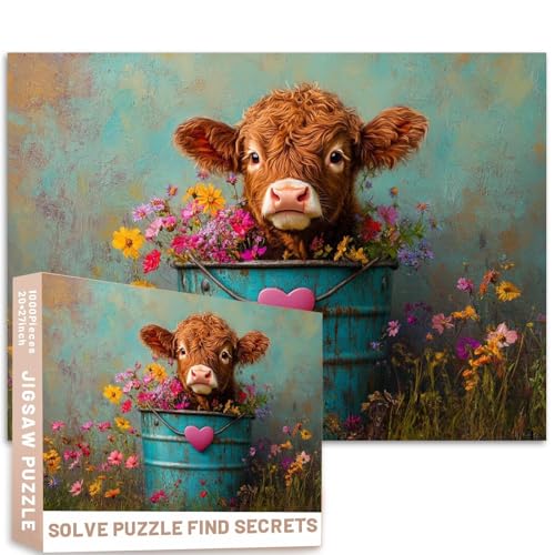 Lebendiges Ölgemälde-Puzzle, flauschiges Kalb, Wildblumen-Eimer, Herzform, Komposition, Tierkunst, 50 x 70 cm, bunte DIY-Puzzles für Erwachsene, Heimdekoration, Geschenke, Familienpuzzle, perfekt für Lebendiges Ölgemälde-Puzzle, flauschiges Kalb, Wildblumen-Eimer, Herzform, Komposition, Tierkunst, 50 x 70 cm, bunte DIY-Puzzles für Erwachsene, Heimdekoration, Geschenke, Familienpuzzle, perfekt für von Generic