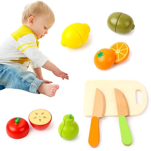 Lebensmittelspielzeug zum Schneiden – Lebensmittel-Set aus Holz für Küchenspielzeug | 8-teiliges Küchenobst und -gemüse, magnetische Verbindung, ungiftige bemalte Lebensmittel für Kinder von 3 bis 6 A von Generic