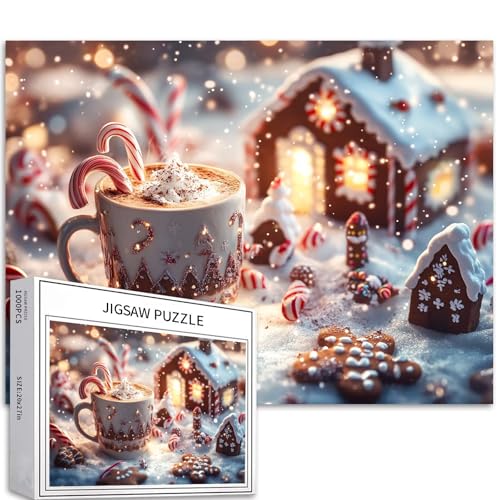 Lebkuchenhaus-Puzzle, 1000-teiliges Puzzle für Erwachsene, magische Weihnachtskunst-Puzzle, herausfordernde Familienaktivitäten, buntes DIY-Bastelpuzzle für Heimdekoration, Geschenke, 68 x 50 cm Lebkuchenhaus-Puzzle, 1000-teiliges Puzzle für Erwachsene, magische Weihnachtskunst-Puzzle, herausfordernde Familienaktivitäten, buntes DIY-Bastelpuzzle für Heimdekoration, Geschenke, 68 x 50 cm von Generic