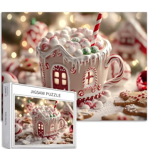 Lebkuchenhaus-Tasse, 1000-teiliges Puzzle für Erwachsene, Fantasy-Weihnachtsstil-Kunst-Puzzle, herausfordernde Familienaktivitätsspiele, buntes DIY-Bastelpuzzle für Heimdekoration, Geschenke, 68 x 50 Lebkuchenhaus-Tasse, 1000-teiliges Puzzle für Erwachsene, Fantasy-Weihnachtsstil-Kunst-Puzzle, herausfordernde Familienaktivitätsspiele, buntes DIY-Bastelpuzzle für Heimdekoration, Geschenke, 68 x 50 von Generic