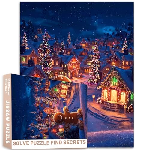 Lebkuchenmann-Puzzle, verzaubertes Weihnachtsdorf-Puzzle, 1000 Teile, 68,6 x 50,8 cm, anspruchsvolle Familien-Aktivitätsspiele, buntes DIY-Bastelpuzzle für Heimdekoration, Geschenke von Generic