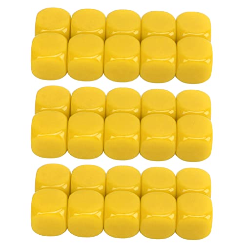 Leere Würfel Set Plastik DIY Aufkleber Mathematikunterrichtsspielparty Fun 16mm Abgerundet 6 -Seiten -Würfel für Lehrer Schüler Pack von 30 (Yellow) von Generic