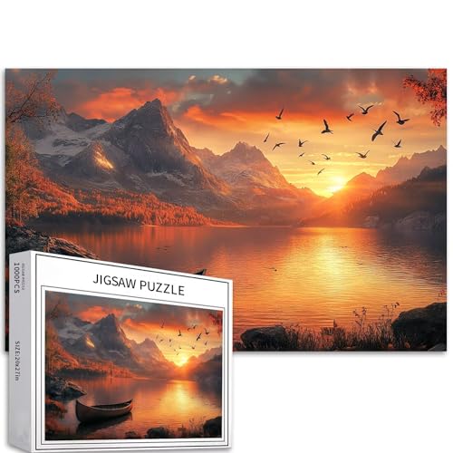 Leeres Kanu - 1000 Teile Puzzle für Erwachsene - Sonnenuntergangsszene auf dem Berg - Kunstpuzzle - Familienaktivitätsspiele - Bunte Puzzle für Wohnkultur - Geschenke von Generic