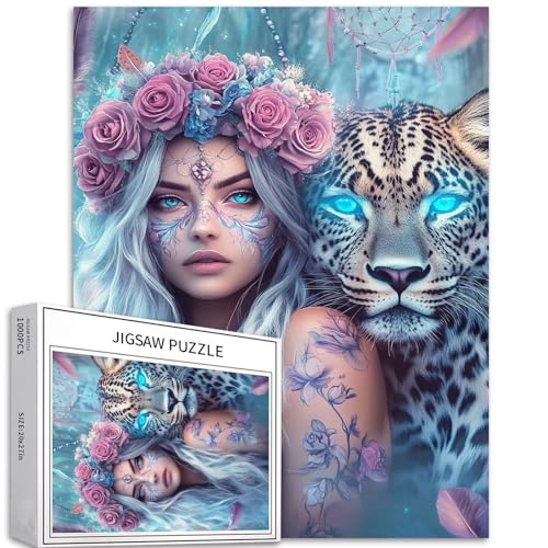 Leopard leaning on Beautiful Silver-hair Woman 1000 Piece Jigsaw Puzzles for Adults Challenging Family Activity Games Colorful DIY Craft Puzzle for Home Decor Gifts 27×20 Inches Leopard leaning on Beautiful Silver-hair Woman 1000 Piece Jigsaw Puzzles for Adults Challenging Family Activity Games Colorful DIY Craft Puzzle for Home Decor Gifts 27×20 Inches von Generic