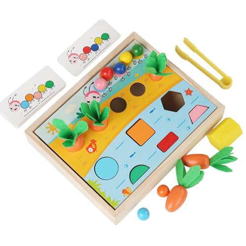 Lernspielzeug aus Holz, Karottenbauernhof-Spielzeug,Holz-Karotten-Farmspielzeug mit bunten Perlen - Holz-Farbform-Matching-Spiel, Karottenernte-Obstgarten-Sortierspielzeug für die frühe Bildung von Generic