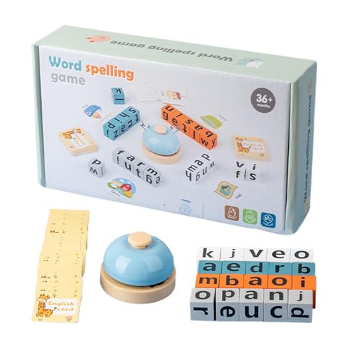 Lernspielzeug mit Glocke, Buchstabierungsspiel aus Holz – sortiertes Buchstabenspielzeug mit Flash-Karten – Vorschule Lernwerkzeug-Set für Kinder ab 3 Jahren von Generic
