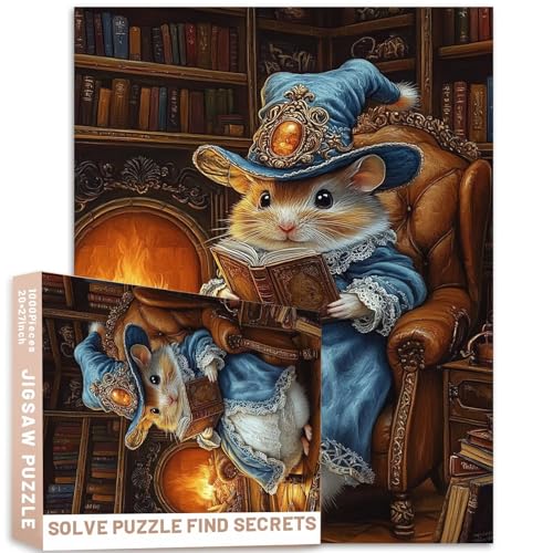 Lesebuch im Art-Deco-Stil, 68 x 50 cm, gemütliche, detaillierte Illustration, bunte DIY-Puzzles für Heimdekoration, Geschenke, Familienpuzzle, perfekt für Spielabende von Generic