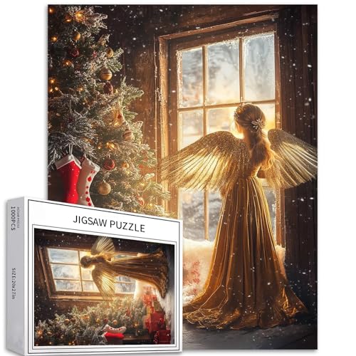 Leuchtender Weihnachtsengel 1000 Teile Puzzle für Erwachsene, Weihnachtsbaumdekoration, Kunst-Puzzle, bunte DIY-Puzzles für Heimdekoration, Geschenke, Familienpuzzle, perfekt für Spieleabende, 50 x 70 von Generic