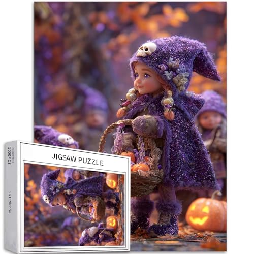 Lila Cape Girl Puzzle für Erwachsene, Süßigkeiten-Kürbis-Eimer-Kunst-Puzzle, bunte DIY-Puzzles für Heimdekoration, Geschenke, Familienpuzzle, perfekt für Spielabende, 50 x 70 cm von Generic