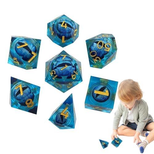 Liquid Core Dice Set - Polyedral -Würfel, Harz RPG Set | 7PCS Swirl Effect Würfel für Tischspiele, Abenteuer, Game Night Fun, Fantasy -Geschenk für Dungeon Masters, Spieler und Sammler von Generic