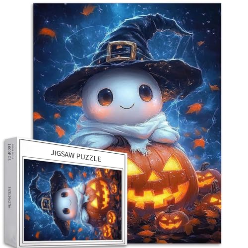 Little Ghost Pumpkin Ölgemälde 1000 Teile Puzzle für Erwachsene Anfänger Fantasie Halloween DIY Handwerk Heimdekoration Geschenk 68,8 x 50,8 cm von Generic