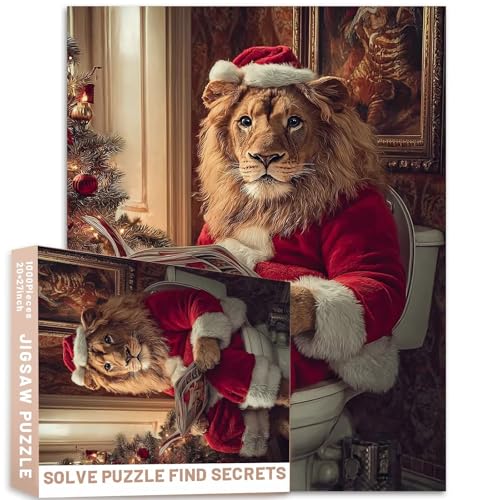 Löwe Weihnachtsmann auf Klo Lesemagazin Badezimmer Weihnachtsszene 1000 Stück realistisches Tierpuzzle 68,6 x 50,8 cm Dekor bunte DIY-Puzzles für Heimdekoration, Geschenke, Familienpuzzle, perfekt für Löwe Weihnachtsmann auf Klo Lesemagazin Badezimmer Weihnachtsszene 1000 Stück realistisches Tierpuzzle 68,6 x 50,8 cm Dekor bunte DIY-Puzzles für Heimdekoration, Geschenke, Familienpuzzle, perfekt für von Generic