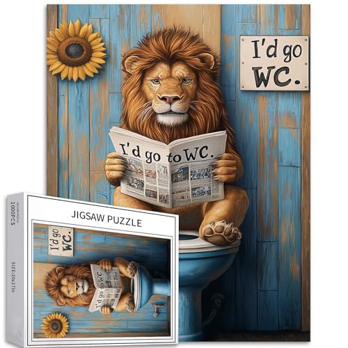 Löwe sitzt auf einem offenen WC-Sitz und liest eine Zeitung, 1000-teiliges Puzzle für Erwachsene, bunte DIY-Puzzles für Heimdekoration, Geschenke, Familienpuzzle, perfekt für Spieleabende, 68 x 50 cm Löwe sitzt auf einem offenen WC-Sitz und liest eine Zeitung, 1000-teiliges Puzzle für Erwachsene, bunte DIY-Puzzles für Heimdekoration, Geschenke, Familienpuzzle, perfekt für Spieleabende, 68 x 50 cm von Generic