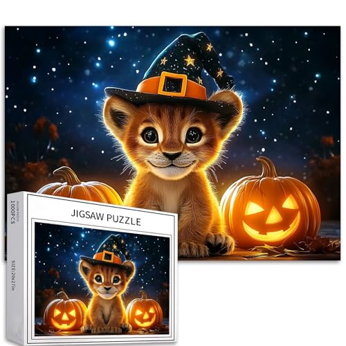 Löwenjunges Zaubererhut, leuchtende Kürbisse, 1000-teiliges Puzzle für Erwachsene, Anfänger, anspruchsvolle Aktivität, DIY, Basteln, Puzzle, Heimdekoration, Geschenk, 68 x 50 cm Löwenjunges Zaubererhut, leuchtende Kürbisse, 1000-teiliges Puzzle für Erwachsene, Anfänger, anspruchsvolle Aktivität, DIY, Basteln, Puzzle, Heimdekoration, Geschenk, 68 x 50 cm von Generic