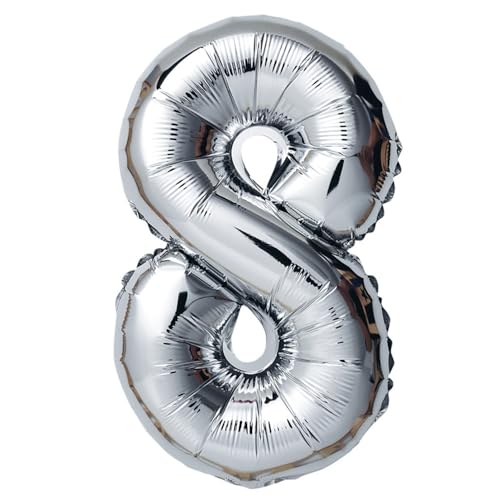 Luftballon Folienballon 16inch Geburtstagsdeko Ballon Zahl Deko zum Geburtstag (16 inch silber 8) von Generic