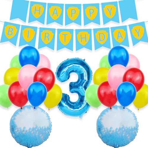 Luftballons 3 Geburtstag Junge, Happy Birthday Ballon, 3 Geburtstag Luftballon Party, 3. Geburtstag Junge Deko, Das Geburtstagsdekorationsset für Jungen Enthält Luftballons und Geburtstagsfahnen. von Generic