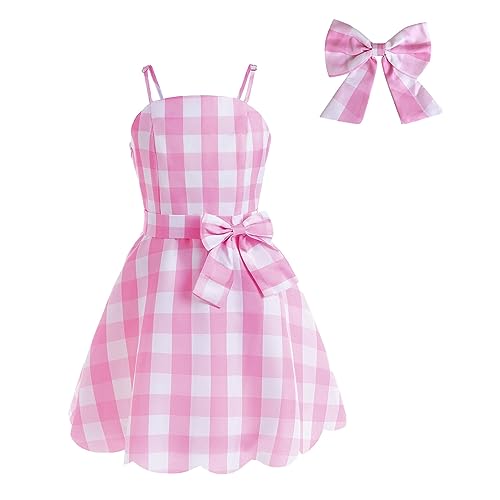 Mädchen Cosplay Kostüm Kleid Halloween Party Geburtstag Festliches Karomuster Schleifenoutfit Elegante Prinzessin Verkleidung #701C von Generic