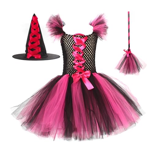 Mädchen Halloween Kostüm Fancy Dress Up Set Tüll Kleid mit Hut Besen Cosplay Party Outfit für Kleinkinder #701C von Generic