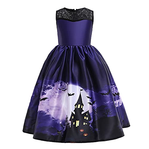 Mädchen Kinder Halloween Cartoon Geist Totenkopf Print Spitze Prinzessin Tutu Kleid Kostüm Kinder Halloween Kleid Halloween Party Prinzessin Kleid Abendkleid Festkleid (Navy, 5-6 Years) von Generic