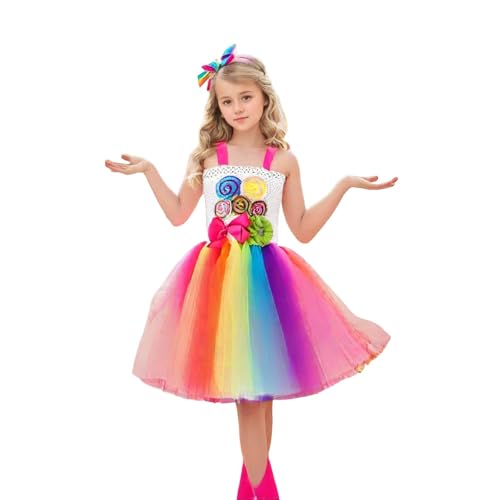 Mädchen Kleid Rock Karneval - Kinder Lollipop Regenbogen Kleid Candy Regenbogen Karneval Tanzkleid Karneval Party Tanz (Multicolour, 10-12 Years) von Generic
