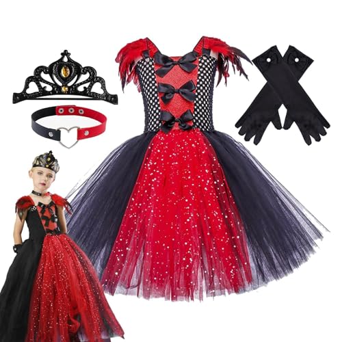 Mädchen Vampir Halloween Kostüm - Gothic Vampir Kleid Mädchen - Mit Krone, Handschuhen, Halskette 2-12 Jahre alt Tüllkleid Rollenspielhelfer von Generic