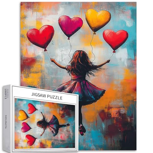 Mädchen fliegen 1000 Teile Puzzle für Erwachsene, herzförmiger Ballon, Banksy-Stil, Kunst-Puzzle, bunte DIY-Puzzles für Heimdekoration, Geschenke, Familienpuzzle, perfekt für Spielabende, 50,8 x 68,9 Mädchen fliegen 1000 Teile Puzzle für Erwachsene, herzförmiger Ballon, Banksy-Stil, Kunst-Puzzle, bunte DIY-Puzzles für Heimdekoration, Geschenke, Familienpuzzle, perfekt für Spielabende, 50,8 x 68,9 von Generic
