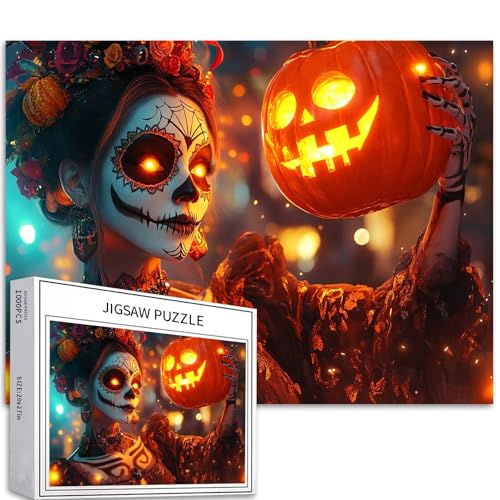 Mädchen mit Kürbislaterne, 1000-teiliges Puzzle für Erwachsene, Halloween-Ambiente-Puzzle, bunte DIY-Puzzles für Heimdekoration, Geschenke, Familienpuzzle, perfekt für Spieleabende, 70 × 50 cm Mädchen mit Kürbislaterne, 1000-teiliges Puzzle für Erwachsene, Halloween-Ambiente-Puzzle, bunte DIY-Puzzles für Heimdekoration, Geschenke, Familienpuzzle, perfekt für Spieleabende, 70 × 50 cm von Generic