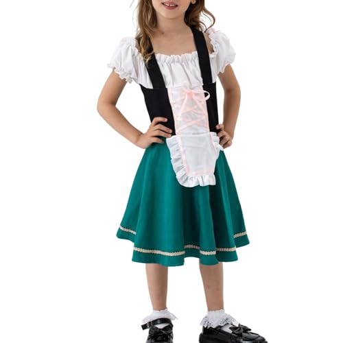 Mädchenrock Bierfest Karneval Retro Cosplay Kostüm Traditionelles Nationales Eltern-Kind-Kostüm Kinderbier Retrorock Schwarze Röcke Mädchen (Green-c, 4-5 Years) von Generic