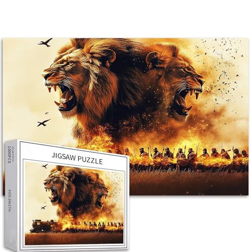 Männliche Löwen brüllen 1000 Teile Puzzle für Erwachsene alte Zug in Feuer Hintergrund Puzzle herausfordernde Familie Aktivität Spiele Bunte DIY Handwerk Puzzle für von Generic
