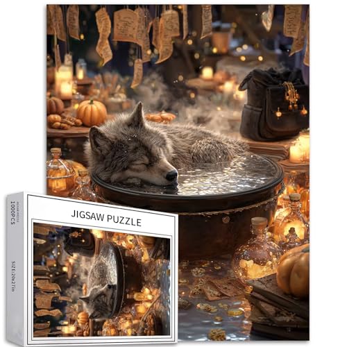 Magic Wolf Dampfbad Puzzle für Erwachsene, Hexerei, Runenszene, Kunst-Puzzle, anspruchsvolle Familienaktivitäten, buntes Bastelpuzzle für Heimdekoration, Geschenke, 50,8 x 68,6 cm, 1000 Teile Magic Wolf Dampfbad Puzzle für Erwachsene, Hexerei, Runenszene, Kunst-Puzzle, anspruchsvolle Familienaktivitäten, buntes Bastelpuzzle für Heimdekoration, Geschenke, 50,8 x 68,6 cm, 1000 Teile von Generic