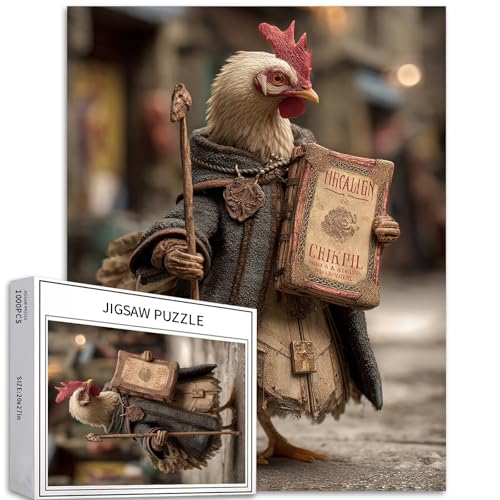 Magician Chicken Puzzle für Erwachsene, Halloween-Stil, Kunst-Puzzle, bunt, DIY-Puzzle, Heimdekoration, Geschenke, Familienpuzzle, perfekt für Spieleabende, 50 x 70 cm, 1000 Teile von Generic
