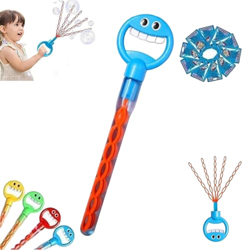 Magischer Seifenblasenstab mit 5 Krallen, 32 Löcher, Smiley-Gesicht, Seifenblasen-Zauberstab mit fünf Krallen, Smiley-Gesicht, Seifenblasenstäbe, Spielzeug mit Nachfüllblasen, Blau von Generic