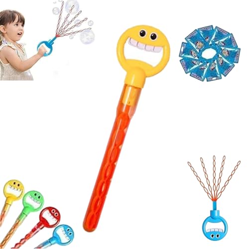 Magischer Seifenblasenstab mit 5 Krallen, 32 Löcher, Smiley-Gesicht, Seifenblasen-Zauberstab mit fünf Krallen, Smiley-Gesicht, Seifenblasenstäbe, Spielzeug mit Nachfüllblasen, Gelb von Generic