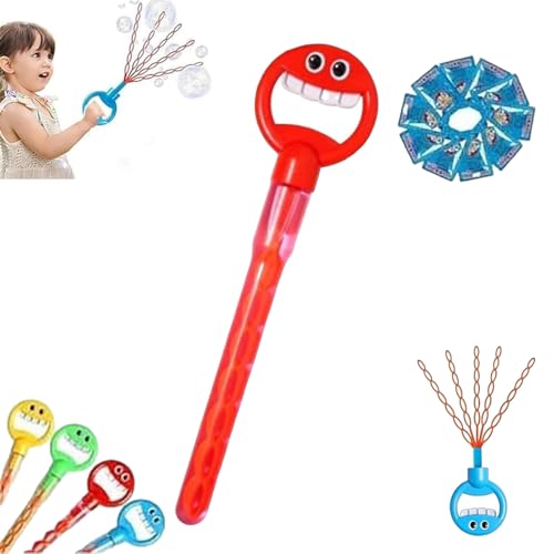 Magischer Seifenblasenstab mit 5 Krallen, 32 Löcher, Smiley-Gesicht, Seifenblasen-Zauberstab mit fünf Krallen, Smiley-Gesicht, Seifenblasenstäbe, Spielzeug mit Nachfüllblasen, Rot von Generic