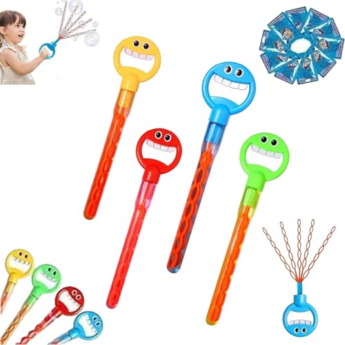 Magischer Seifenblasenstab mit 5 Krallen, 32 Löcher, Smiley-Gesicht, Seifenblasen-Zauberstab mit fünf Krallen, Smiley-Gesicht, Seifenblasenstäbe, Spielzeug mit Nachfüllblasen (4 Stück) von Generic