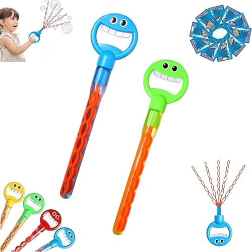 Magischer Seifenblasenstab mit 5 Krallen, 32 Löcher, Smiley-Gesicht, Seifenblasenstab mit fünf Krallen, Smiley-Gesicht, Seifenblasenstäbe, Spielzeug mit Nachfüllblasen, Blau und Grün von Generic