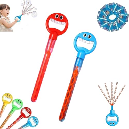 Magischer Seifenblasenstab mit 5 Krallen, 32 Löcher, Smiley-Gesicht, Seifenblasenstab mit fünf Krallen, Smiley-Gesicht, Seifenblasenstäbe, Spielzeug mit Nachfüllblasen, Blau und Rot von Generic