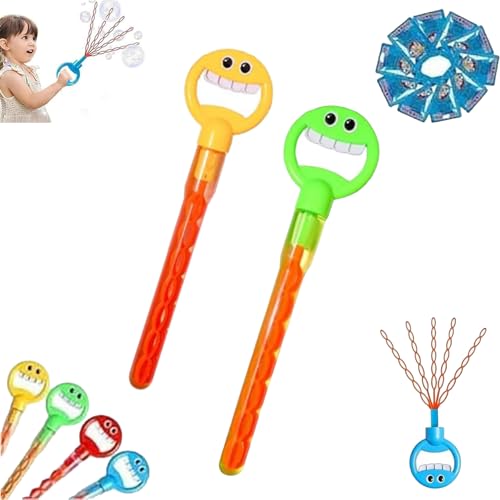 Magischer Seifenblasenstab mit 5 Krallen, 32 Löcher, Smiley-Gesicht, Seifenblasenstab mit fünf Krallen, Smiley-Gesicht, Seifenblasenstäbe, Spielzeug mit Nachfüllblasen, Gelb + Grün von Generic