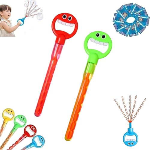 Magischer Seifenblasenstab mit 5 Krallen, 32 Löcher, Smiley-Gesicht, Seifenblasenstab mit fünf Krallen, Smiley-Gesicht, Seifenblasenstäbe, Spielzeug mit Nachfüllblasen, Grün und Rot von Generic