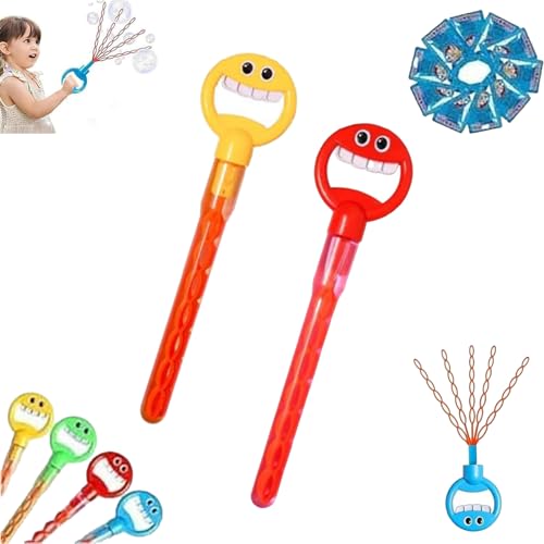 Magischer Seifenblasenstab mit 5 Krallen, 32 Löcher, Smiley-Gesicht, Seifenblasenstab mit fünf Krallen, Smiley-Gesicht, Seifenblasenstäbe, Spielzeug mit Nachfüllblasen, Rot + Gelb von Generic