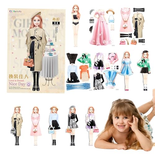 Magnetic Dress Up - Zubehör für Kinder, Princess Dress Up | Stickerbuch für Kinder, wiederholtes magnetisches Puzzle, magnetisches Aufkleberspielzeug, Puppenkleidung für Mädchen von 4 bis 6 Jahren von Generic