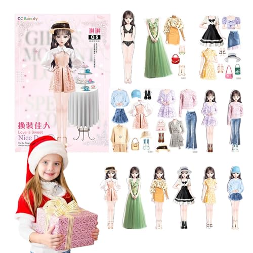 Magnetische Kleiderpuppen - Prinzessin -Outfit -Brett, einfache Grip -Kleidung | Buntes Kleiderschrank -Set mit Carry Box -Handle, Reiseaktivitätsspielzeug für Kinder Mädchen tun Rollenspiele Setup -S von Generic