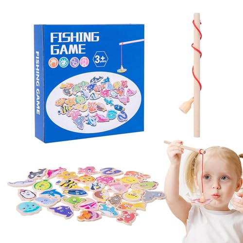 Magnetisches Angelspiel, magnetisches Angelspiel aus Holz, buntes Angelspielzeug für Kleinkinder, Magnetfisch aus Holz | magnetisches Lernspiel für Kleinkinder, sortiertes Spielzeug für von Generic