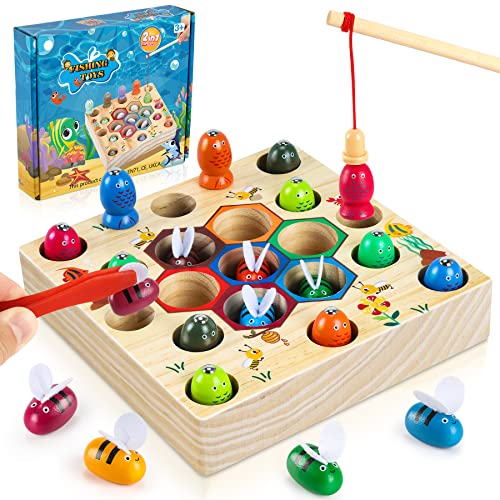 COOLJOY Magnetisches Angelspiel Montessori Spielzeug ab 2 Jahre Kinderspielzeug 2 in 1 Holz Magnetspiel Motorikspielzeug Holzspielzeug Geschenk für Junge und Mädchen ab 2 3 Jahre Autorisiertes Patent von COOLJOY