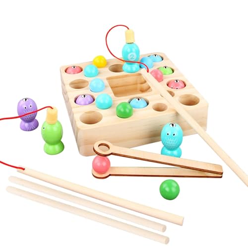 Magnetisches Angelspiel aus Holz, Angelspiel - Buntes sensorisches Brettspiel - Interaktives Fischspielzeug aus Holz mit Perlenzählspiel, frühes Lernspielzeug für Motorik Feinmotorik von Generic