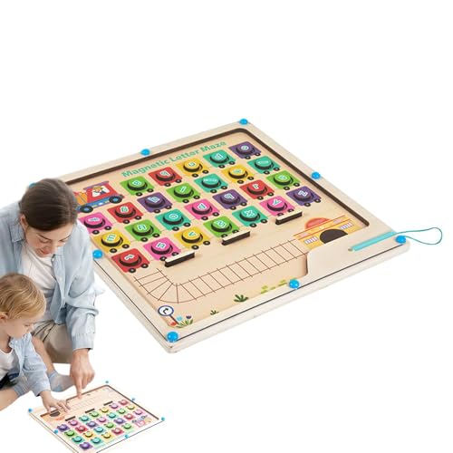 Magnettafel – Magnetische Labyrinthtafel aus Holz, Buchstabenpuzzle, Alphabettabelle, Lernspielzeug für die Feinmotorik, Spielzeug zur Farberkennung für Kinder ab 3 Jahren von Generic
