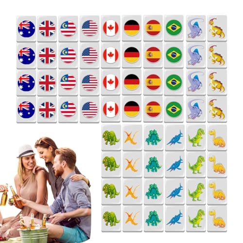 Mah Jongg-Spiele, Mahjongg-Spiel, Mahjong-Fliesenblock-Set mit Flaggenmuster, Block-Puzzle-Spiele, Mahjong Spielsteine, Party-Spielblöcke für Erwachsene von Generic